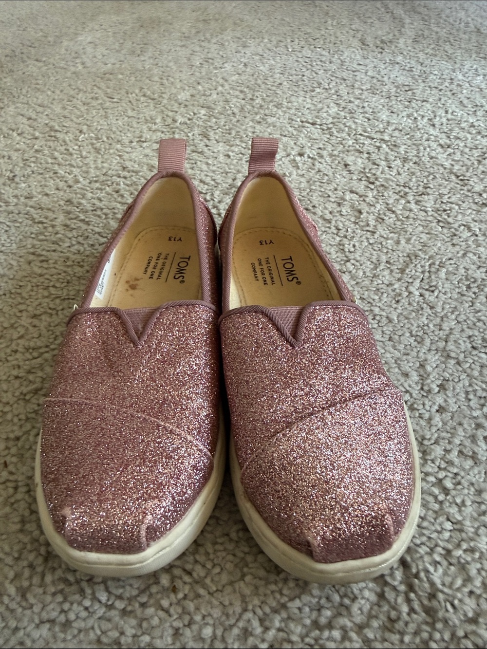 TOMS Kids Rose Gold Glitter Slip-On Flats